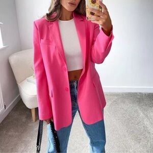 ZARA FUCHSIA PINK STRAIGHT BLAZER WITH POCKETS SIZE XS